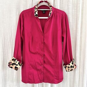 Lane Bryant Hot Pink *Barbiecore* Leopard Trim Button Down Blouse Fun - Plus 20